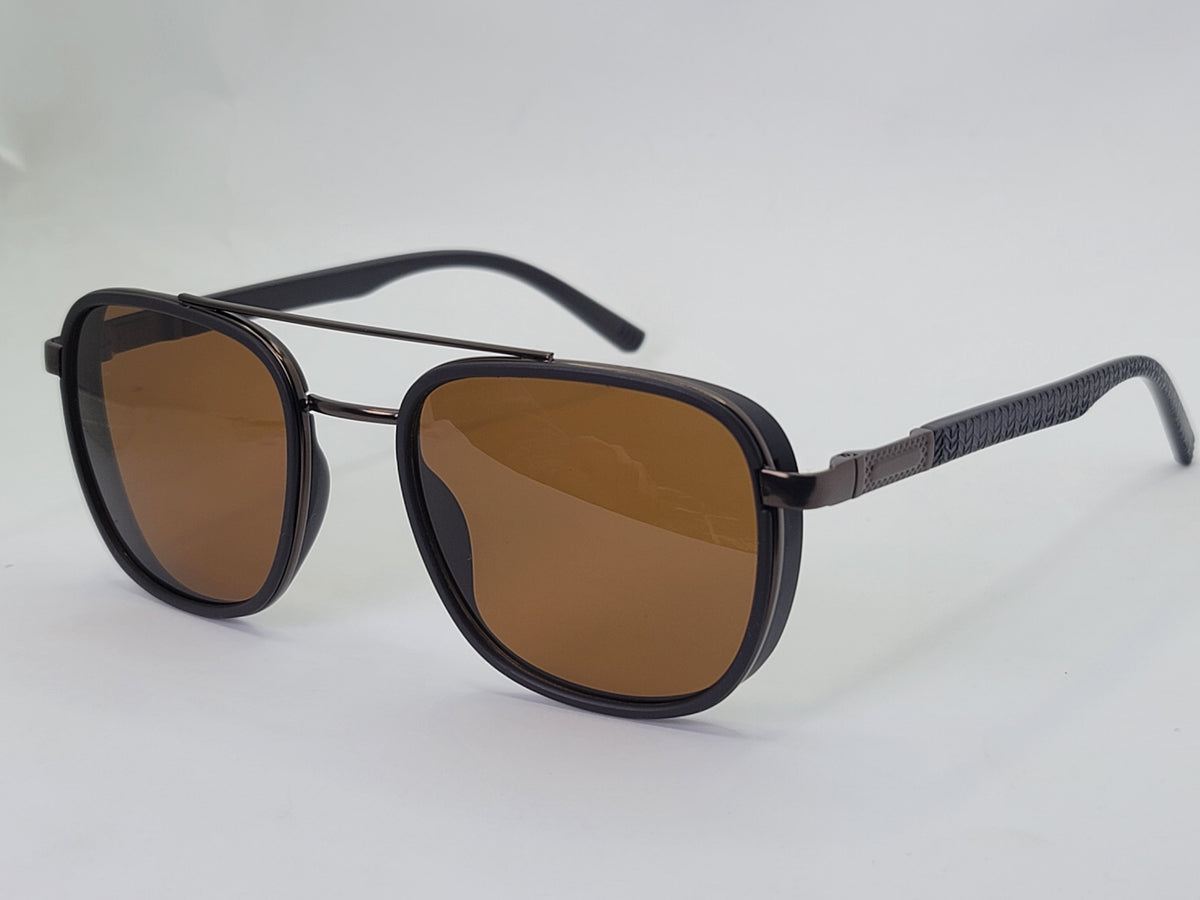 Designer Sunglasses - Brown - TR8018 - Male -  Double Bridge - Square - Polarized - Medium