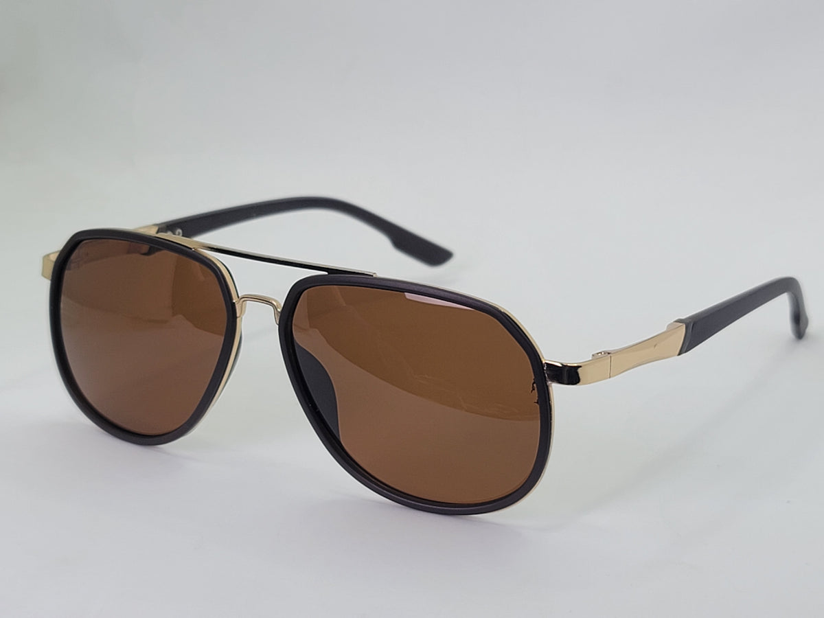 Designer Sunglasses-Black Frame and Brown Lenses - D21507 C5 - Male - Double Bridge Aviator - Polarized