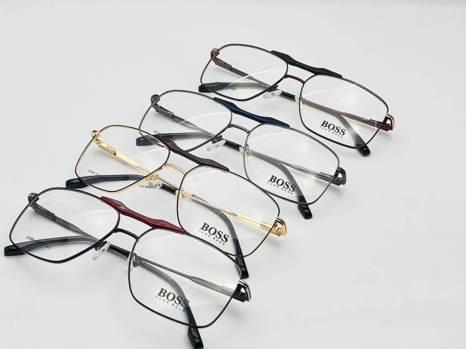 Boss-Mahroon -Golden- Blue-9396. 55-17-140-Male-Double Bridge Square -Metal-Wide-Eyewear