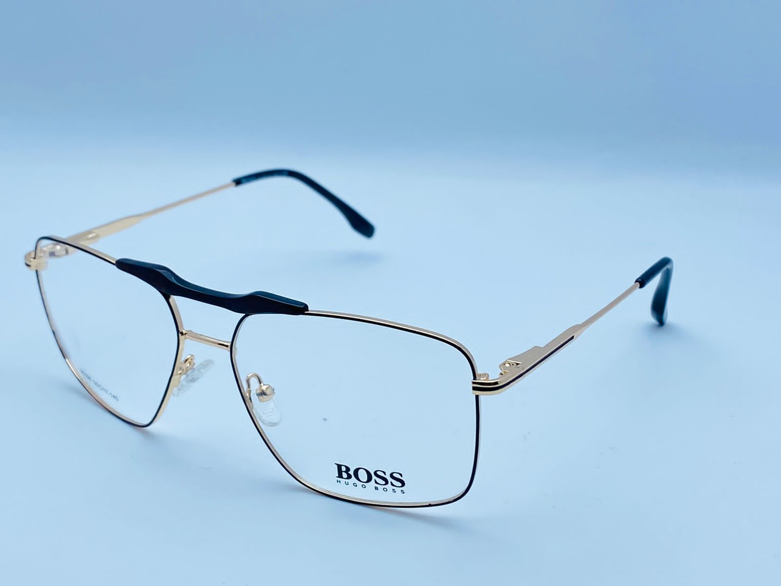 Boss-Mahroon -Golden- Blue-9396. 55-17-140-Male-Double Bridge Square -Metal-Wide-Eyewear