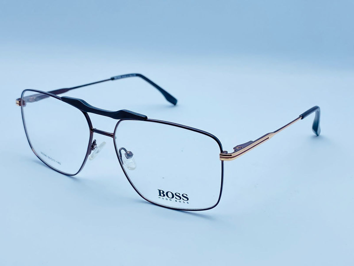 Boss-Mahroon -Golden- Blue-9396. 55-17-140-Male-Double Bridge Square -Metal-Wide-Eyewear