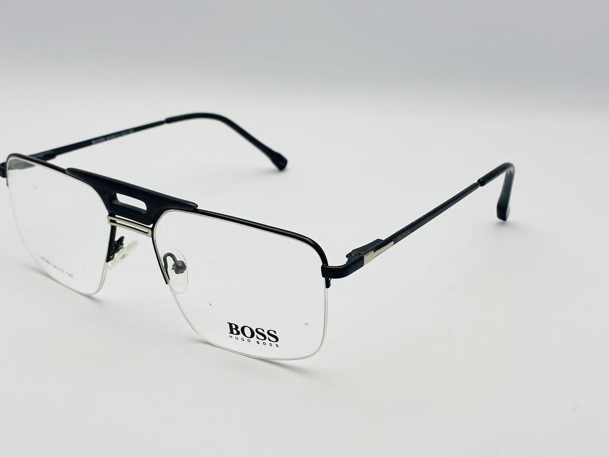 Boss-Black , Metal Gray-90386. Male-Double Bridge Square - Wide-Optics-Eyewear