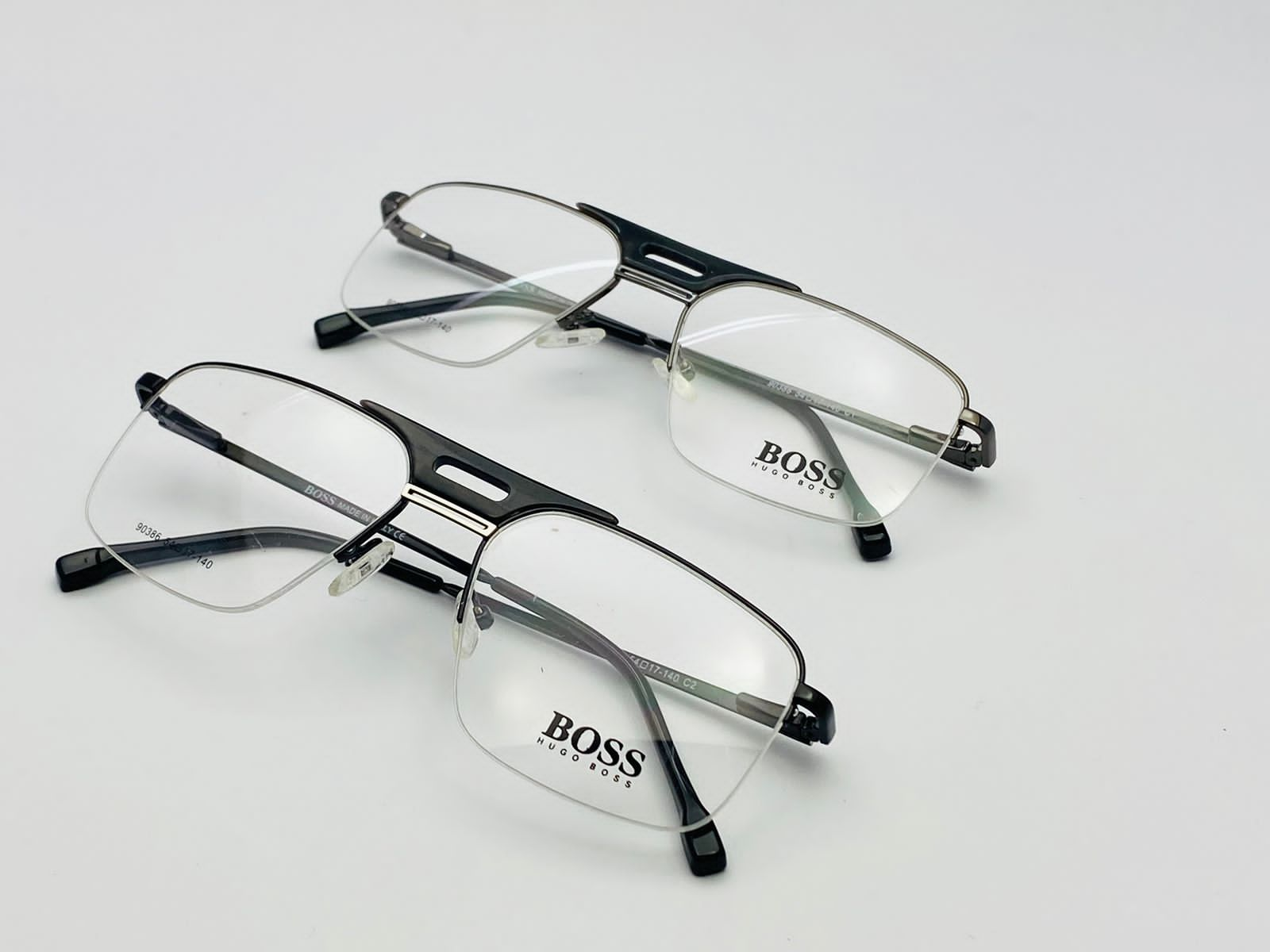 Boss-Black , Metal Gray-90386. Male-Double Bridge Square - Wide-Optics-Eyewear